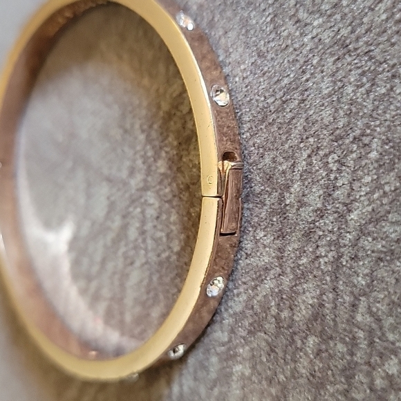 Kate SPADE Rose Goldtone Rhinestone Clamp Bangle Moto Bracelet - Picture 6 of 8